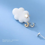 925 Silver Mini Star Moon Stud Earrings Women Youth Gift