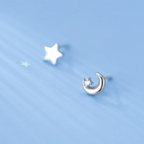 925 Silver Mini Star Moon Stud Earrings Women Youth Gift
