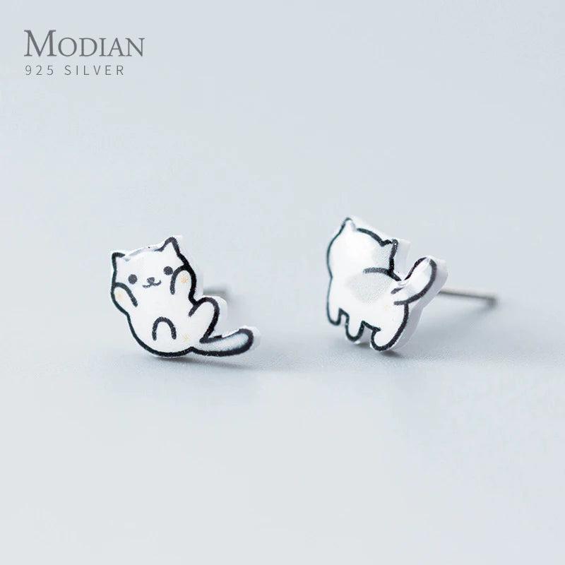 Lucky Cat Stud Earrings 925 Sterling Silver Cute Jewelry for Girl Kids