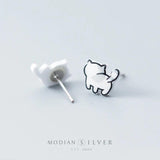Lucky Cat Stud Earrings 925 Sterling Silver Cute Jewelry for Girl Kids