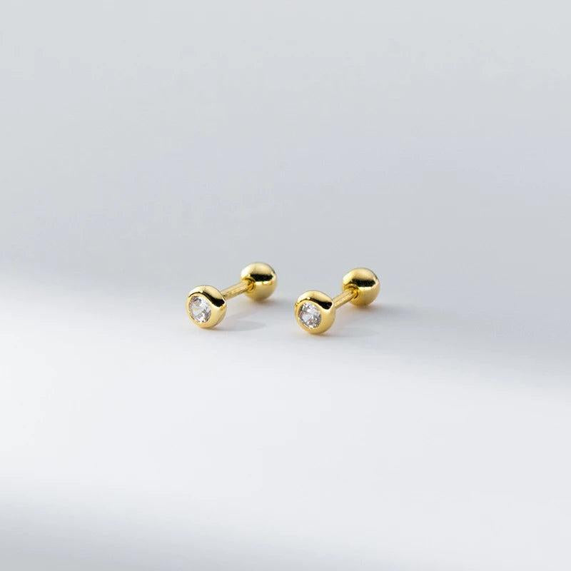 925 Silver Zircon Screw Beads Stud Earrings for Baby Women