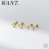 925 Silver Zircon Screw Beads Stud Earrings for Baby Women