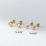 925 Silver Zircon Screw Beads Stud Earrings for Baby Women