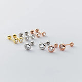 925 Silver Zircon Screw Beads Stud Earrings for Baby Women