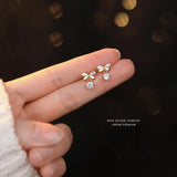 925 Silver Zircon Bow Stud Earrings Romantic Wedding Jewelry