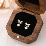 925 Silver Zircon Bow Stud Earrings Romantic Wedding Jewelry
