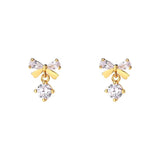 925 Silver Zircon Bow Stud Earrings Romantic Wedding Jewelry