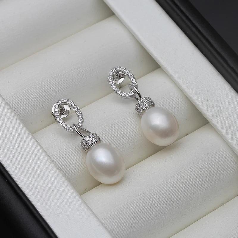 Natural Grey Pearl Stud Earrings 925 Silver Fine Jewelry