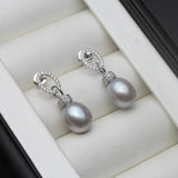 Natural Grey Pearl Stud Earrings 925 Silver Fine Jewelry