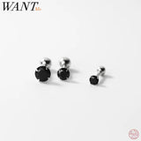 925 Silver Gothic Zircon Ear Bone Piercing Earrings Men Women Stud Jewelry