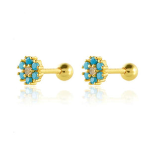 Turquoise 925 Sterling Silver Stud Earrings Women Piercing Jewelry