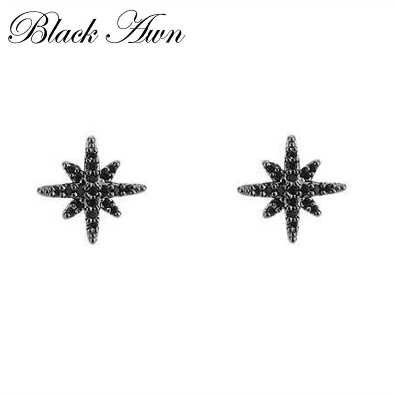 Pure Silver Stars Stone Stud Earrings for Women