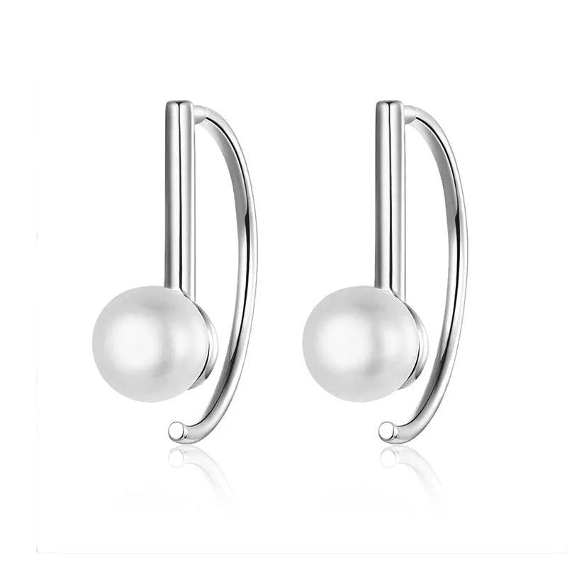 925 Silver Circle Geometric Stud Earrings with Shell Pearl for Women