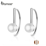 925 Silver Circle Geometric Stud Earrings with Shell Pearl for Women