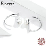 925 Silver Circle Geometric Stud Earrings with Shell Pearl for Women