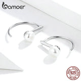 925 Silver Circle Geometric Stud Earrings with Shell Pearl for Women