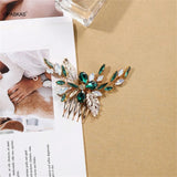 Green Crystal Leaf Hair Comb Wedding Hairpin Tiara Noiva Hair Jewelry