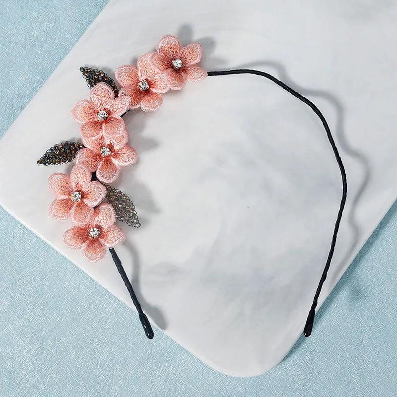 Pink Flower Headbands for Women Hair Accessories Girls Rhinestone