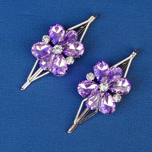 Purple Crystal Flower Hairpins Barrette Hair Clips for Women Hair Accessories