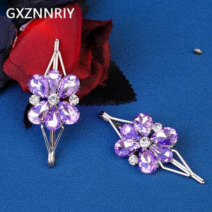 Purple Crystal Flower Hairpins Barrette Hair Clips for Women Hair Accessories