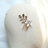 Pink Enamel Flowers Bridal Hair Comb Leaf Wedding Headpiece