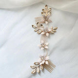 Pink Enamel Flowers Bridal Hair Comb Leaf Wedding Headpiece