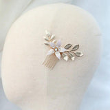 Pink Enamel Flowers Bridal Hair Comb Leaf Wedding Headpiece
