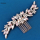Pink Rhinestone Hair Comb Tiara Wedding Headpiece