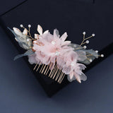 Pink Fabric Flower Hair Clips Wedding Hair Accessories Crystal Headpiece