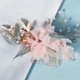 Pink Fabric Flower Hair Clips Wedding Hair Accessories Crystal Headpiece