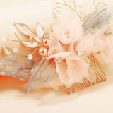 Pink Fabric Flower Hair Clips Wedding Hair Accessories Crystal Headpiece