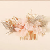 Pink Fabric Flower Hair Clips Wedding Hair Accessories Crystal Headpiece