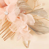 Pink Fabric Flower Hair Clips Wedding Hair Accessories Crystal Headpiece