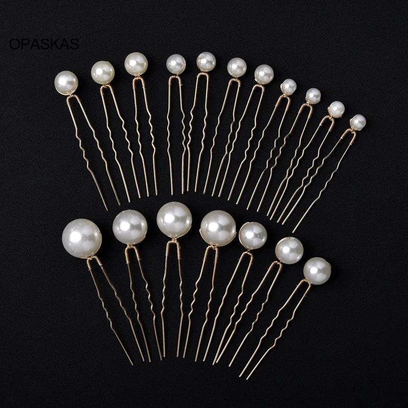 18pcs Pearl Wedding Hairpin U-shaped Hair Clips For Women Golden
