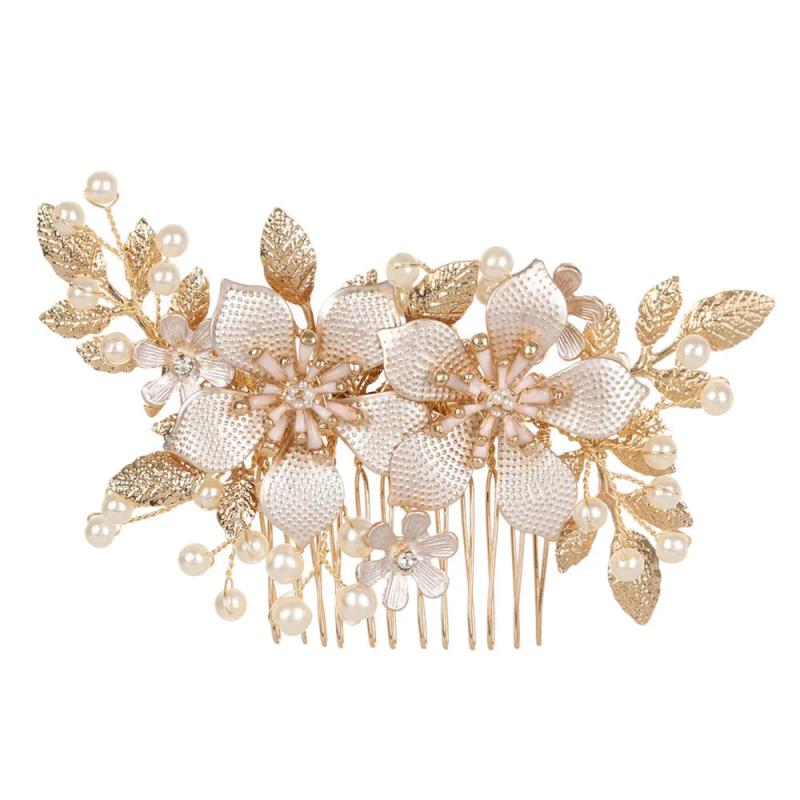 Crystals Rhinestones Pearls Flower Hair Comb Bridal Headpieces