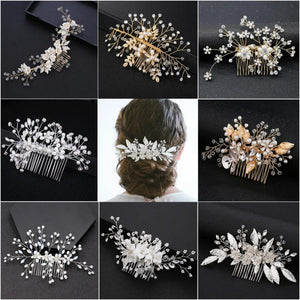Crystals Rhinestones Pearls Flower Hair Comb Bridal Headpieces