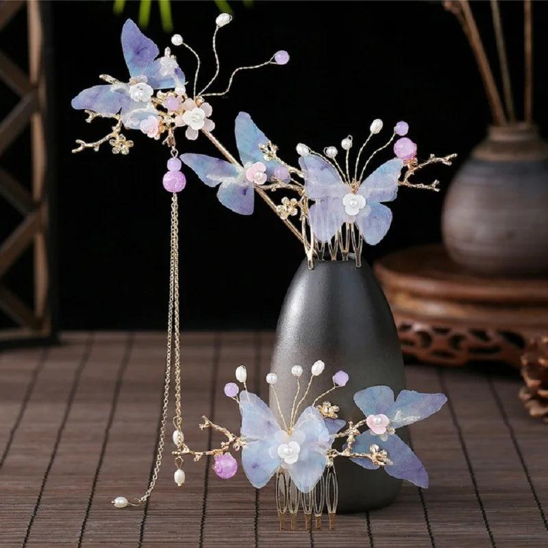 Hanfu Tassel Crown Hair Pins Butterfly Jewelry Hair Stick