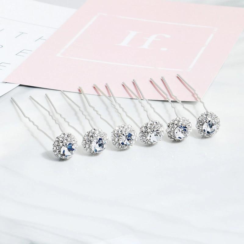 6pcs Crystal U-shaped Hairpin Bridal Hair Jewelry