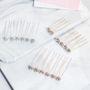 6pcs Crystal U-shaped Hairpin Bridal Hair Jewelry