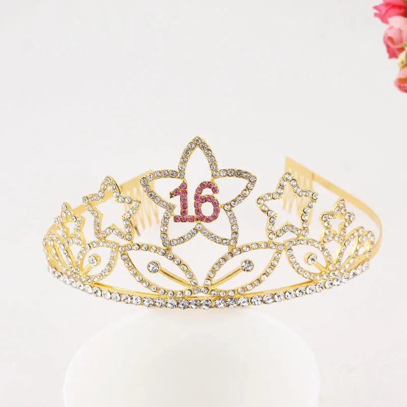 18 Year Old Crown Straps Set Hair Bands Crystal Letters Headdress
