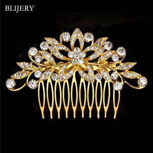 Leaf Flower Wedding Hair Combs Rhinestone Crystal Women Hair Jewelry