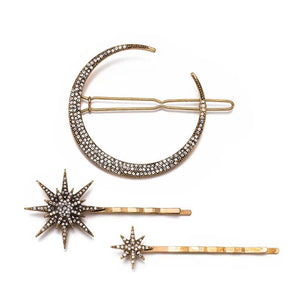 Celestial Wedding Hair Clip Set - Vintage Silver Plated Moon and Star