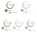 Celestial Wedding Hair Clip Set - Vintage Silver Plated Moon and Star