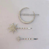 Celestial Wedding Hair Clip Set - Vintage Silver Plated Moon and Star
