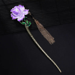 Rose Flower Enamel Hairpin Charm Hair Stick Women Banquet Hair Sticks