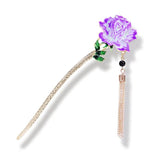 Rose Flower Enamel Hairpin Charm Hair Stick Women Banquet Hair Sticks