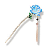 Rose Flower Enamel Hairpin Charm Hair Stick Women Banquet Hair Sticks