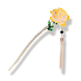 Rose Flower Enamel Hairpin Charm Hair Stick Women Banquet Hair Sticks