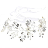 Pearl Rhinestone Flower Wedding Headband Ribbon Hair Jewelry for Women