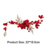 Red Flower Headband Metal Leaf Headdress for Bride Hair